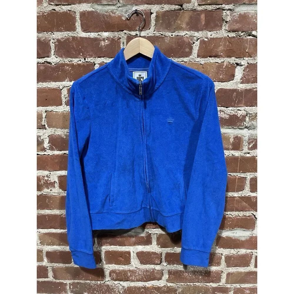 Juicy Couture Terry Cloth Zip Up Jacket Blue Large